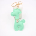 Mint green leather giraffe keychain with gold metal clasp and Love Life round charm - Light Green
