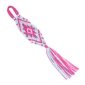 Portachiavi intrecciato a mano rosa e azzurro con nappa e motivo geometrico a rombi etnici - Rosa/Blu Chiaro