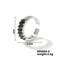 Detailed size view of silver open ring with black rectangle stone, 2.1cm width and 2.6g weight - 2.5*5mm-7 Stones / Silver Base Black Stone
