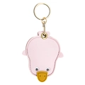 Pink cartoon duck leather keychain with gold metal spring buckle and litchi texture - Pink Duckling