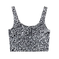 Dames crop top met zwart-witte dierenprint en stijlvolle vetersluiting aan de voorkant - S / Zebrastrepen