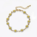 Bohemian gold chain bracelet featuring delicate white enamel daisy charms and lobster clasp - White Small Daisy Enamel Bracelet (BC491-12)