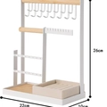 Japanese iron jewelry stand with wood beam and velvet tray, height 26cm, white finish - Jewelry Stand + Jewelry Box