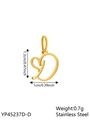 Polished gold stainless steel heart-shaped charm with letter D pendant detail - Geometric Heart-D