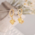 Close-up of golden heart-shaped zircon earrings with elegant fan-textured detailing - Goldfish Style (4# Goldfish)