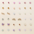 15 pairs set of colorful alloy stud earrings with stars hearts and butterfly designs - 20 Pairs Set Rainbow Smiley Butterfly