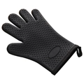 Heat-resistant black silicone kitchen oven mitt with non-slip texture and hanging loop - Business Black