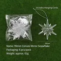 Set of 6 transparent 99mm acrylic snowflake ornaments with silver hanging strings - Convex Mirror Snowflake / 99mm