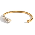 Bracciale rigido aperto in acciaio inossidabile placcato oro 18K con perle coltivate - Bracciale Testa di Serpente con Perle Sintetiche - Oro