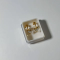Top view of gold heart stud earrings with white inlay and screw-back ball closure - 5# Gold White Filled Heart