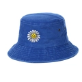 Classic blue cotton bucket hat featuring embroidered daisy and breathable metal eyelets - Sapphire Blue