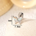 Silver butterfly screw back earring with opal stone and cubic zirconia wings, 7.8mm wide - AB Colorful (Single Piece)