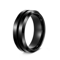 Detail of black brushed stainless steel men ring with polished grooves and beveled edges - US 5 / Black