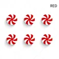 Set of six red and white peppermint candy ornaments with spiral swirl design for Christmas - 2.4cm / Red