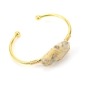Handmade gold wire-wrapped bangle featuring a natural hexagonal striped raw crystal stone - Crazy Agate