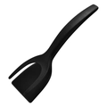 Spatola e pinza da cucina 2-in-1 in nylon nero per girare bistecche e uova - Nero
