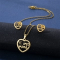 Detail of golden stainless steel heart jewelry set with Te Amo Mama lettering - TZ-152 Gold/TE AMO MAMA Hollow Heart
