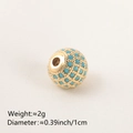 Golden mesh spacer bead with blue zircon inlay for DIY bracelet and necklace jewelry - 10MM Turquoise Color Gold Plated