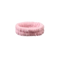 Detailed texture of pink flannel wristband showing soft coral fleece and striped pattern - Single Headband / Girl Pink