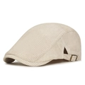 Retro off-white corduroy flat cap for men and women with adjustable metal side buckle - Adjustable / Beige