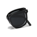 Faltbare schwarze Hochglanz-Sonnenbrille mit dunklen UV-Gläsern für Reise und Auto - Schwarzer Rahmen Graue Gläser