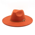 Classic orange wide brim fedora hat with a brown leather band and gold metal buckle - M (56-58cm) / Caramel color