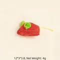 Red corduroy mouse cat toy with green felt ears and yellow string tail for pets - No. 2 Striped Mouse