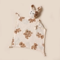 Doudou en mousseline de coton pour bébé avec tête de lapin et imprimé nounours - Deux Ours / 30*30 cm