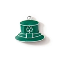 Pendentif chapeau haut-de-forme vert en émail avec trèfle pour bijoux DIY - Chapeau Trèfle Plaqué Argent