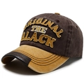 Casquette vintage délavée marron et jaune avec broderie 3D et bordure en cuir - Réglable / Café Bord Jaune