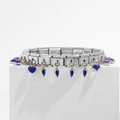 Detail of stainless steel modular bracelet with blue heart charms and rose gold accents - Heart Pendant Royal Blue (18 Links)