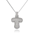 Detail of silver letter T pendant with sparkling cubic zirconia on a box chain link - Letter T (DX34-T)
