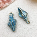 Golden conch shell pendants with blue enamel finish for DIY jewelry making and crafts - 1pc Conch 9x19mm Blue