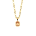 Gold Figaro chain necklace featuring a rectangular orange zircon pendant on white background - Champagne