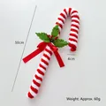 50cm red and white striped plush candy cane decoration with holly leaves and red bow - Large Candy Cane