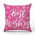 Funda de cojín navideña rosa con lentejuelas, copos y texto de Best Wishes - Brillo Rosa (Best Wishes)