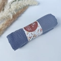 Blue pleated cotton viscose scarf in roll style with handmade floral paper sleeve - Style #28