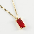 Collier élégant en acier doré 18K avec pendentif zircon rouge rectangulaire - Or avec zircone rouge