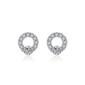 Elegantes pendientes redondos de plata de ley S925 con pavé de circonitas brillantes - Plateado