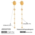 Dimensioni dettagliate degli orecchini a sole in acciaio 18K con frange e zirconi cubici - Stile Nappina Lunga a Forma di Sole (JDE0207039)