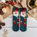 Deep green Christmas coral fleece socks with Santa and red tree patterns for cozy warmth - One Size / Dark Green Santa Claus