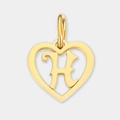 Pendentif cœur en acier inoxydable doré avec lettre H ajourée pour bijoux DIY. - Lettre H