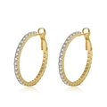 Elegance 925 silver hoop earrings in golden finish with pavé set cubic zirconia stones - Gold Large Pave Hoop (SE394-14K)