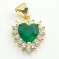 Golden heart pendant necklace with emerald green zircon and surrounding crystals - Heart Rhinestone Emerald DL0078 Gold Pendant