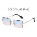 Rimless square sunglasses with gold metal frame and blue to pink gradient lenses - Blue Pink Gradient