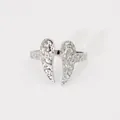 Minimalist silver open ring with unique double wing heart design and hammered metal texture - Irregular Hammered Style (Silver B651)