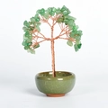 Handmade crystal tree with green aventurine leaves and matching green ceramic base bowl - Green Aventurine