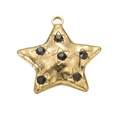 Golden star pendant with black crystal inlay and textured finish for DIY jewelry - Black Zirconia