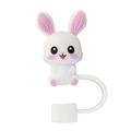 Cute 10mm white and pink rabbit silicone straw cover cap with dustproof protective ring - White Rabbit Style (1)