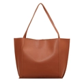 Large capacity vintage tote bag in caramel brown matte leather with double shoulder straps - Brown